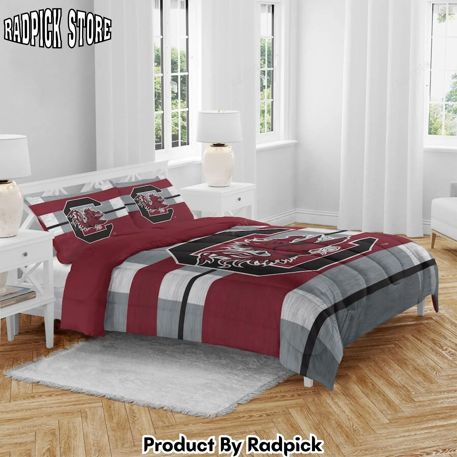 Radpick south carolina gamecocks garnet grey bedding set rp3272119